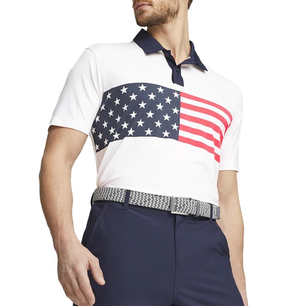 PUMA Volition Stars & Bars Polo Bright White/Navy Blazer MD